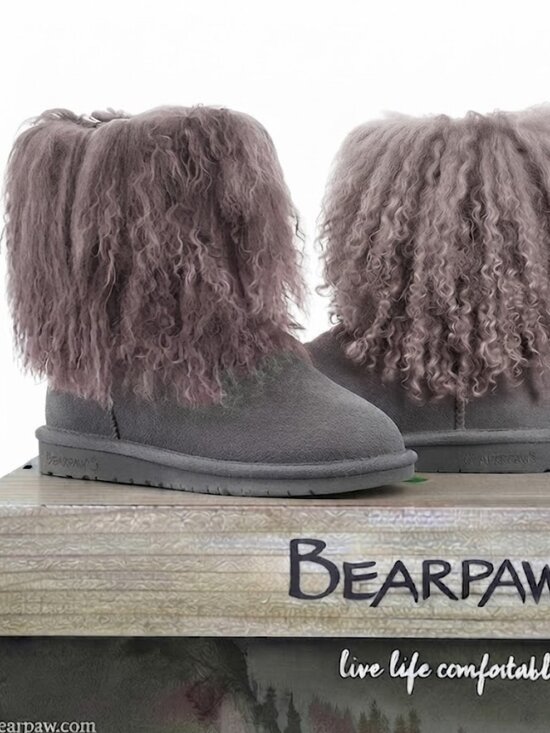 BearPaw Shoes - Bearpaw Boo Gray Shearling Wool Curly Lamb Fur Boho Sherpa Boots Women's 6 NEW